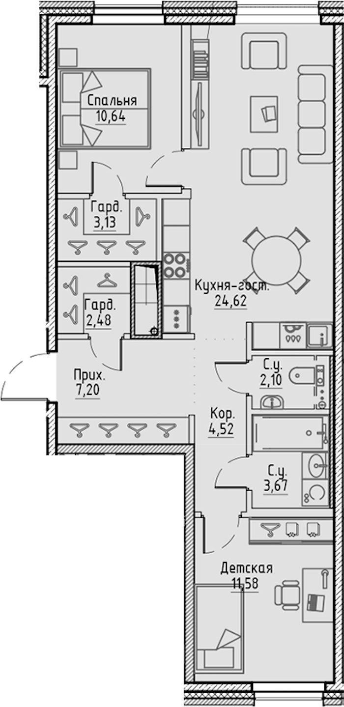 2-комнатная квартира 69.94 м², 4/10 эт., ЖК «LEGENDA Сампсониевский 32»